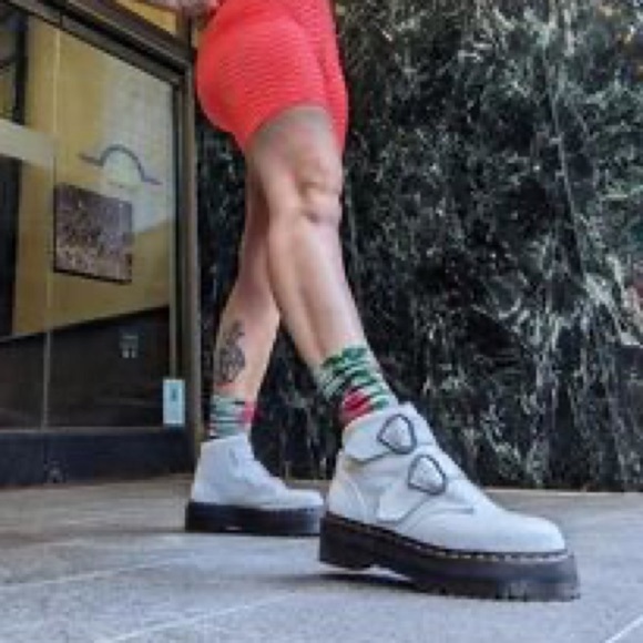 Dr. Martens White Ankle Boots with Black Soles - Picture 3 of 7